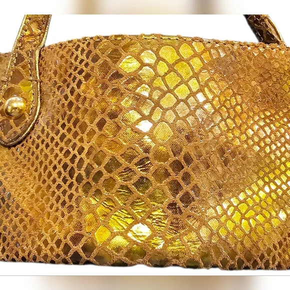 Sabina - Gold Snakeskin Pattern Wristlet Genuine Leather Small & Dainty - Picture 4 of 7